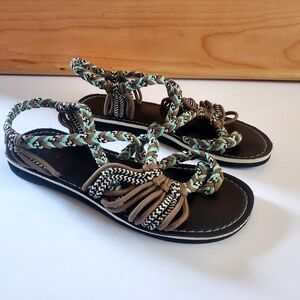 Braided Strap Sandals Turquoise and Gray Size 9.5